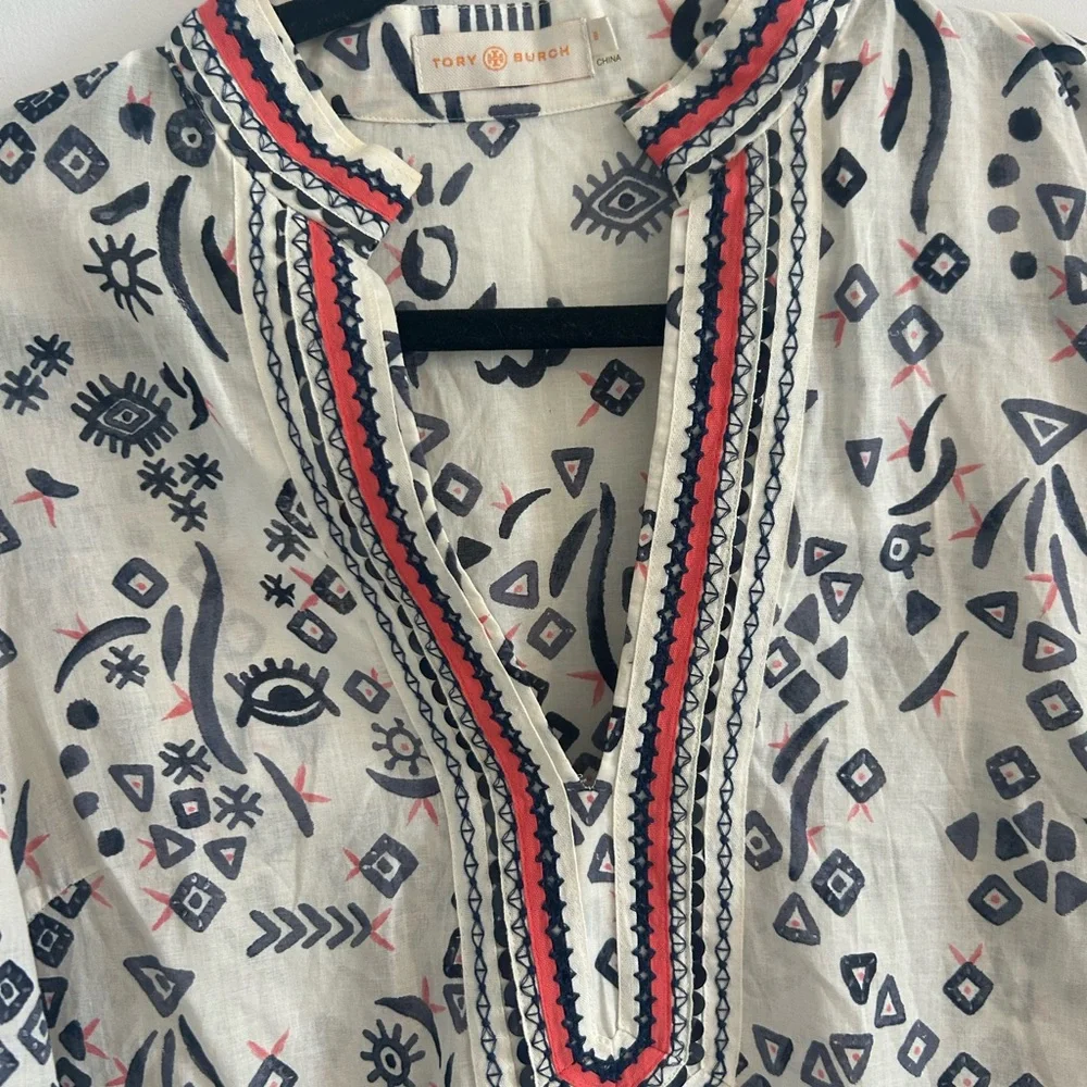 Tory Burch White and Black Patterned Tunic